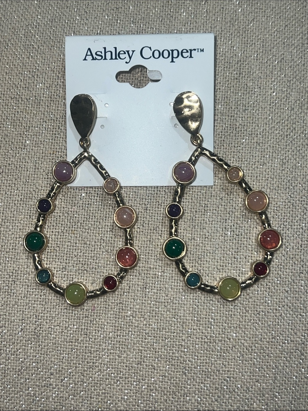 Ashley Cooper Gold-Tone Multicolor Teardrop Hoop Earrings